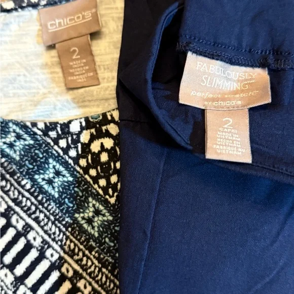 Chico's Navy Fabulously  Slimming Pants with Coordinating Aztec Style Top - Picture 3 of 6
